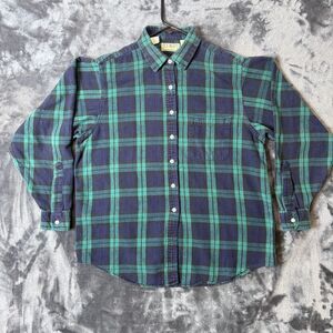 Vintage L.L. Bean Womens Fannel Button Up Long Sleeve Size 12 Green Plaid